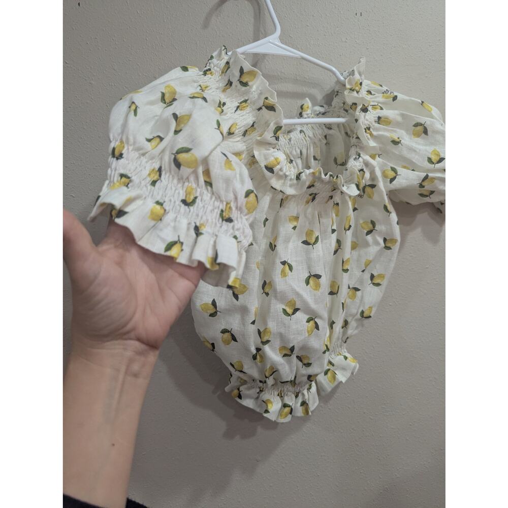 Juniors Louisa Positano cropped white linen top w/lemoncello lemon print size XS - Picture 2 of 10